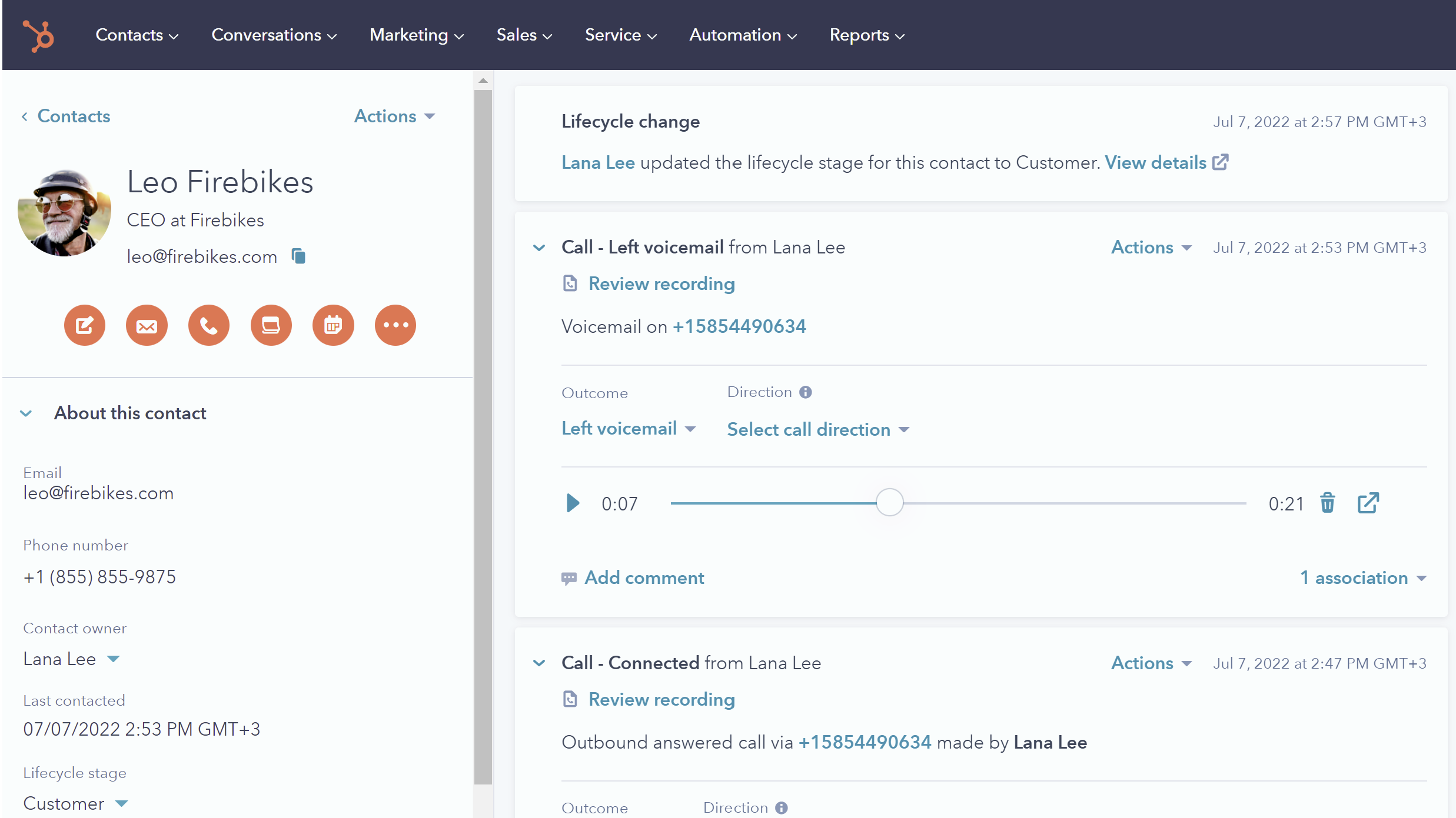 Logs and record all calls and voice mail with MightyCall and HubSpot integration.

